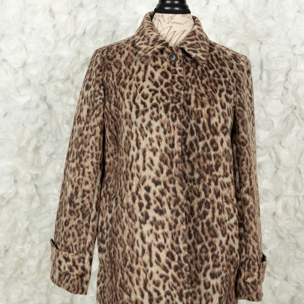 J Crew Wool Snow Leopard Topcoat Coat, Size 12